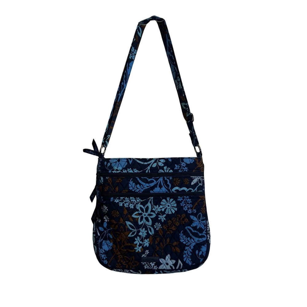 Vera Bradley Quilted Triple Zip Hipster Crossbody Bag in Java Floral, Blue Brown